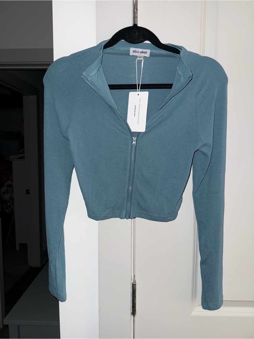 Gold Hinge Teal Cropped Zip-Up Hoodie